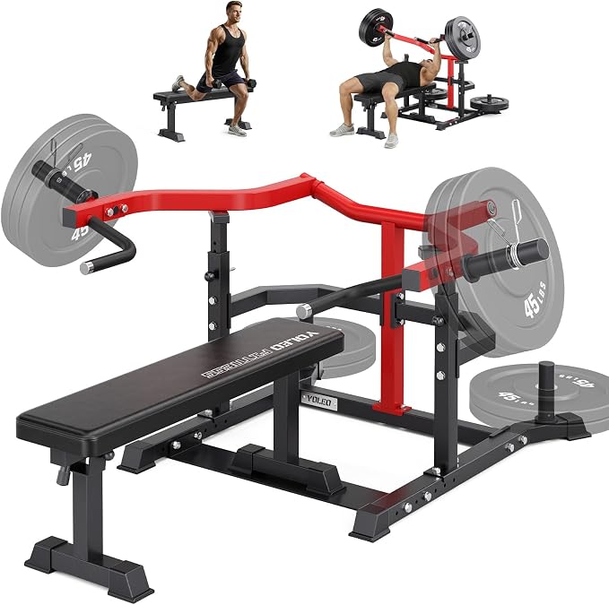 YOLEO 2-Piece Chest Press Machine & Flat Weight Bench, 1100LBS Home Gym Upper Body Machines with Independent Arms & Adjustable Flat Bench