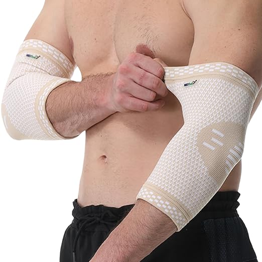 NeoTech Care Elbow Support Brace - Breathable - Men, Women, Right or Left (Beige Color, Size XL, 1 Pair)