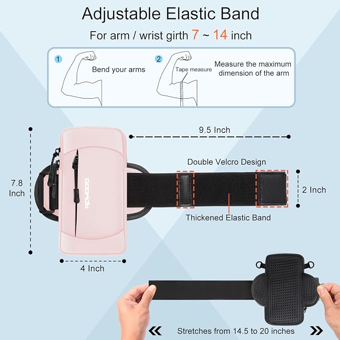 Arm Phone Holder for Running, Crossbody Bag 2-in-1, 7.5 Inch Pink | Large Capacity, Water Resistant, Phone Arm Band for Running Hiking, Adjustable Cell Phone Armband for iPhone Samsung Card Key
