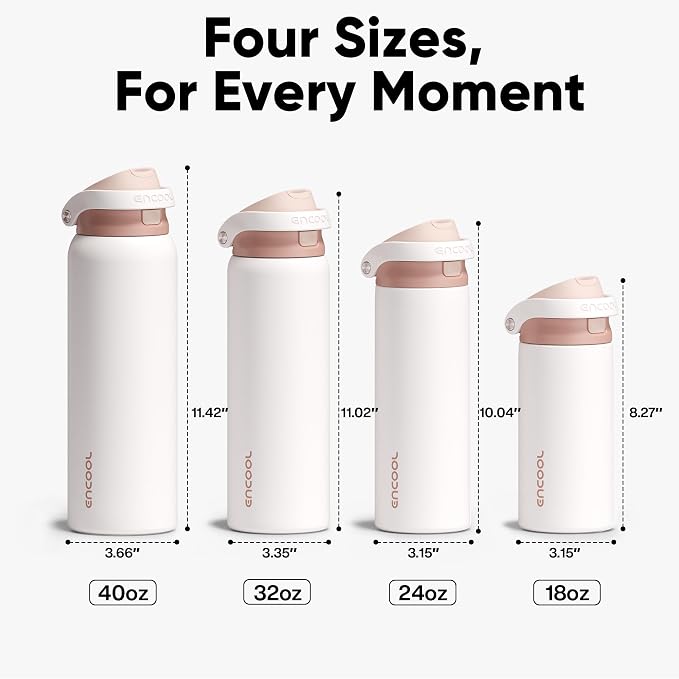 ENCOOL Leakproof Insulated Water Bottle with Straw Dual-Sip Water Bottle Bag-Safe Design for Work, Commute & Gym – Keeps Drinks Cold All Day, 24 oz, Coffee White