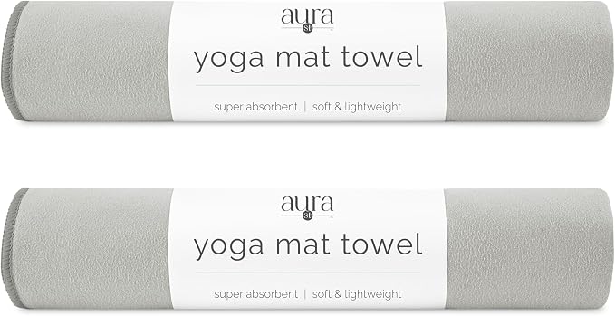 S&T INC. Aura Microfiber Yoga Mat Towel, 2 Pack, 26.5" x 72", Grey | Soft and Absorbent, Quick-Dry for Gym, Pilates, and Hot Yoga, Compact for Gym Bag, Machine Washable