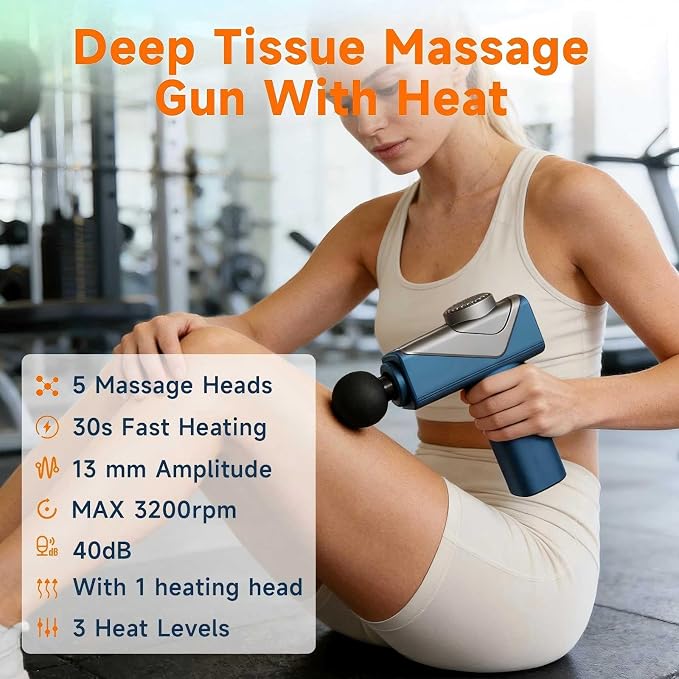Massage Gun with Heat, Powerful Warming Massage, Home & Travel, | Massage Gun with Heat, Powerful Heated Massage, Quiet Portable Massager for Home& Travel, Lightweight Design