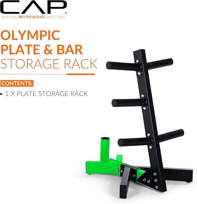 Cap Olympic Plate Tree Storage Rack for Weights & Barbells, Heavy-Duty Steel Weight Plate Organizer for 2-Inch Olympic Plates, Space-Saving Storage Rack, 300lb Capacity, Multiple Colors