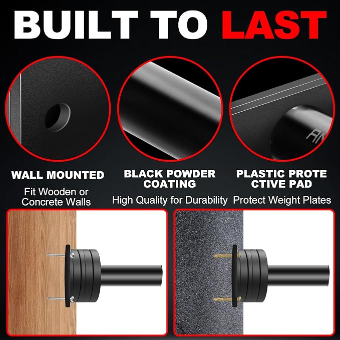 Wall-Mounted Strength Training Plate Storage Rack – Heavy Duty 2” Weight Plate Holder with Foam Padding, Bumper Plate Storage for Home Gym, Garage, and Power Rack.The outer surface of 1-pack and 2-pack products is bright color.4 Pack,6 Pack and 8 Pack ...