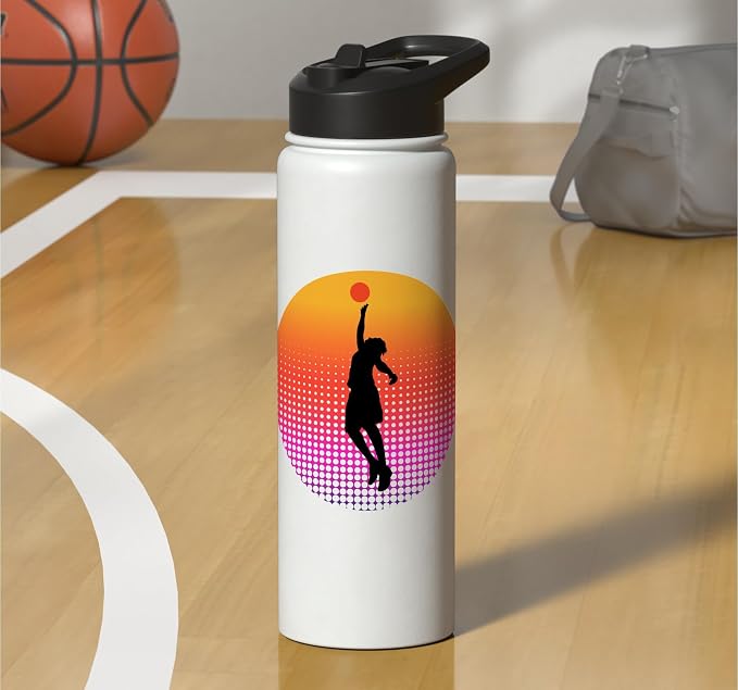 Basketball Game Hoop Slam Dunk Ball Retro Sunset Player Gift Stainless Steel Insulated Water Bottle