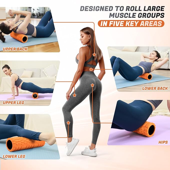 Foam Roller for Deep Tissue Massager, Patented Exercise Roller | 18" Trigger Point Foam Roller for Muscle Recovery, Physical Therapy, Improves Mobility, Fitness, Yoga and Pilates, Orange