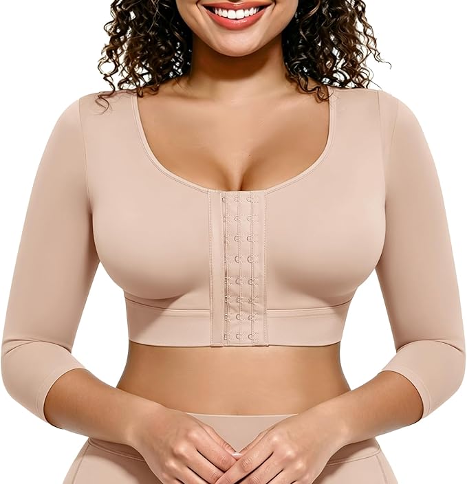 FeelinGirl Arm Compression Sleeve Women Post Surgery Front Closure Bra | Arm Lipo Compression Garment, Seamless Arm Shaper for Flabby Arms, Lymphedema Compression, Breast/Back Support