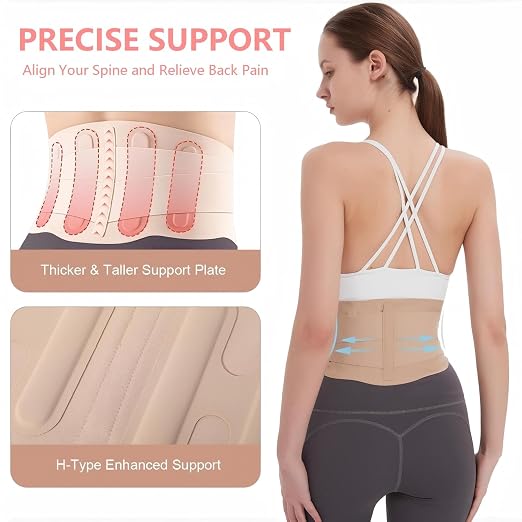 RANDY SUN Lower Women Back Brace for Office - Breathable Mesh Posture Corrector, Adjustable Straps for Custom Fit, Invisible Under Clothes, All Day Wear, Pink, Large