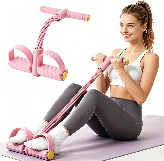 Pedal Resistance Band with Handle, 6-Tubes Tesistance Bands with Handles, Natural Rubber Foot Pedal Resistance Band, Multifunctional Exercise Bands for Abdomen, Waist, Leg, Arm