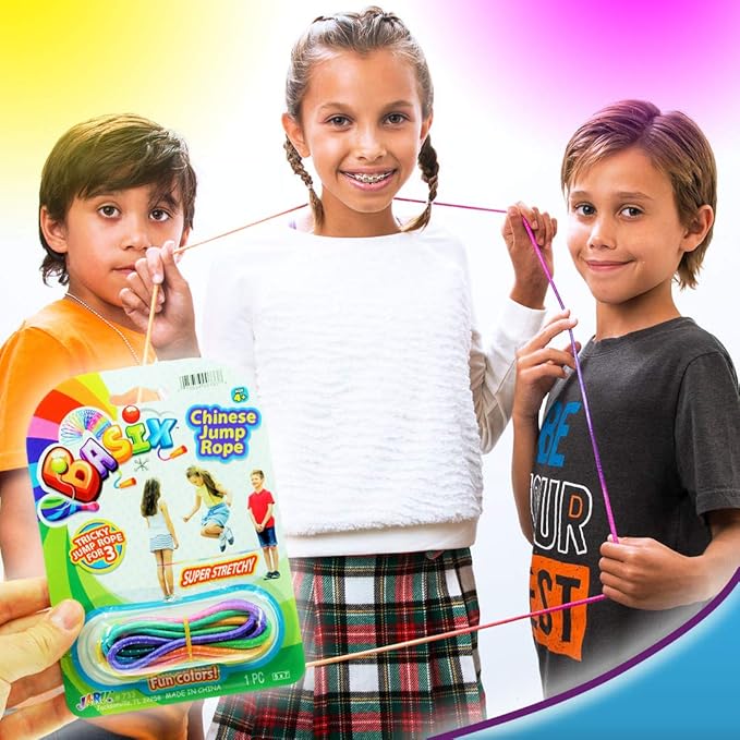 Chinese Jump Rope Elastic Jumping Rope Game for Kids & Adults I by JA-RU | Colorful Stretch Skip Rope for Girls and Boys. Party Favor Stocking Stuffer. Plus 1 Sticker | Item #733-s