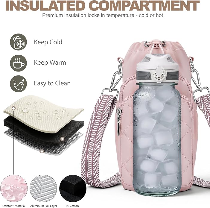 Water Bottle Bag Crossbody，Insulated Holder Purse