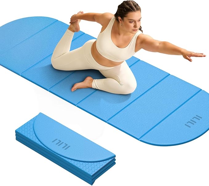 ILILI Foldable Yoga Mat-Semicircular, 10mm Thick, TPE Material, Extra Long 75"L x 26"W, Soft and Comfortable Folding Oval Mat 0.4 Inches, Easy to Carry and Store, 190*66cm Portable Multi-Functional Use for Yoga, Home Exercise & Outdoor