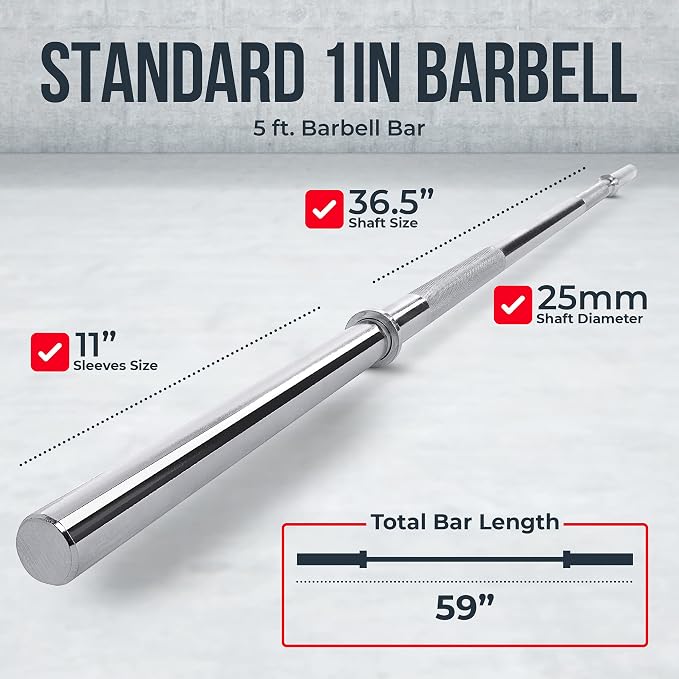 Olympic and 1 inch Barbell Weight Bars for Power-lifting Crossfit and Strength Training