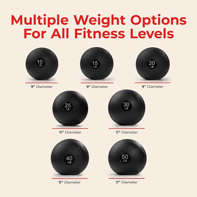 Sunny Health & Fitness Slam Medicine Ball - Sand-Filled, No-Bounce | 10-50LB, Sand-Filled, No-Bounce Core, Treaded Rubber Grip, Durable Flexible Shell, Full-Body Training, High-impact