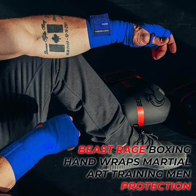 BEAST RAGE Boxing Hand Wraps for MMA Kickboxing Wrist Wraps Professional Adult 180" Semi-Elastic Martial Arts Inner Gloves Heavy Bag Handwraps Muay Thai Thumb Straps