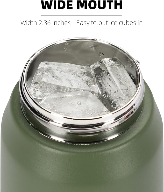 Fanhaw 24 oz Insulated Stainless Steel Water Bottle with Anti-Dust Chug Lid, Leakproof Vacuum Metal Everyday Use Bottle for Kids, Teens & Adults, Back to School Essentials (Olive Green)