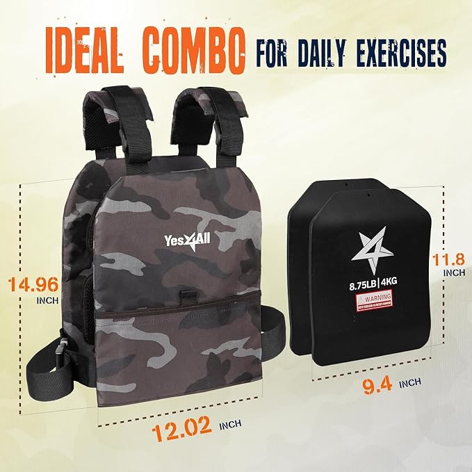 Yes4All Weighted Vest Plates with Curved Ergonomic Design for Running, Rucking & Strength Training, Comfortable Fit, 5.75/8.75/14/19.75 LB Pairs