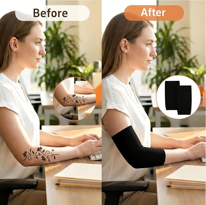 Tattoo Cover Up Sleeves 2 Pairs – Forearm Compression Sleeve Tattoo Sleeve Cover, Breathable UV Protection Arm Sleeves