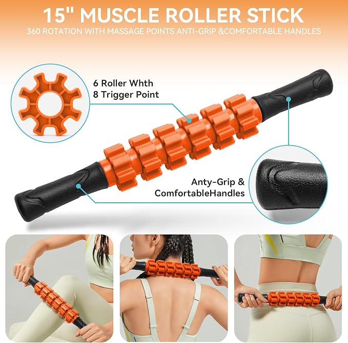 Krightlink 5 in 1 Foam Roller Set Trigger Point Exercise Foam Roller | Deep Tissue Muscle Massage Fitness Foam Roller, Massage Roller, Massage Ball, Stretching Strap, for Whole Body Orange