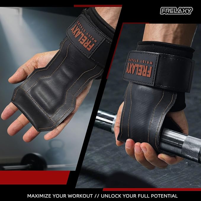 Frelaxy Lifting Wrist Straps, Rubber Weight Lifting Grips for Deadlifts | Non-slip rubber palm, Full palm protection, Neoprene wrist padding, Enhanced grip support, Pull ups rows lat pulldowns