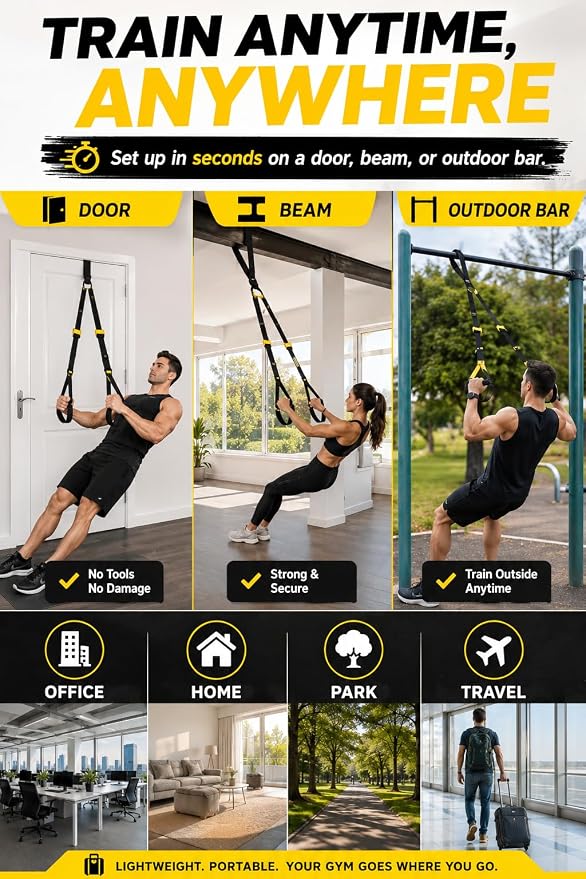 Home Resistance Training Kit with Handles & Door Anchor, Suspension Trainer System for Full Body Workout, Adjustable Bodyweight Resistance Bands for Home Gym, Strength Training & Core Fitness