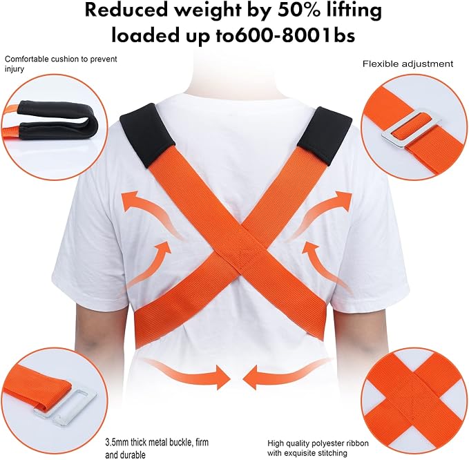 Moving Straps Lifting（Padded） one Person 2-Person Lifting and Moving System Appliance,for Harness Moving Mattress Couch Furniture Heavy Things,Suitable Professional Moving Body Strap Wrist Strap