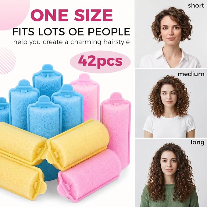 43 PCS Foam Hair Rollers - 0.59 Inch Sponge Rollers for Heatless Hair Curler Flexible Sponge Curler Tool and Rat Tail Comb for Short/Long Hair Soft Sleeping Thin Hair Curl Overnight Rulos