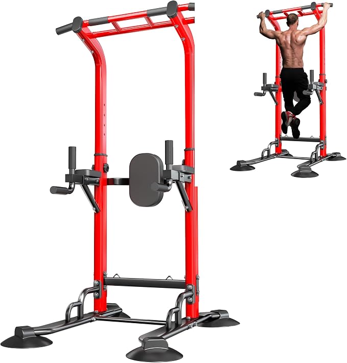 SogesPower Pull Up Bar Station Power Tower,12-Level Adjustable Heights | 66.1" to 94.5"Pull Up Dip Station for Home Gym, Pull Up Bar Stand Dip Bar Strength Training Fitness Equipment