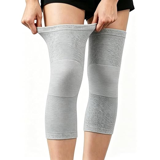 One Compression Knee Sleeves, Knee Brace for Women Men Knee Pain, Elastic Compression Leg Sleeves for Arthritis, Ideal for Running, Hiking, and Daily Wear (Gray, L)