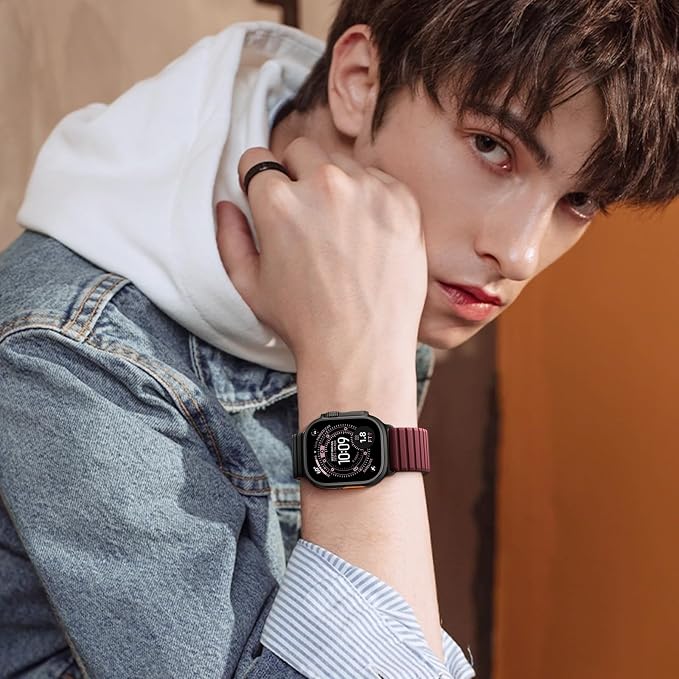 Magnetic Sport Silicone for Apple Watch Ultra 3 2 Band 49mm 46 45 44mm Men | Upgraded Magnet,Two-Tone Design,Waterproof,Soft Loop Strap for iWatch Ultra 3/2 Series 11 10 9 8 7 6 5 4 SE 46mm 45mm 44 49