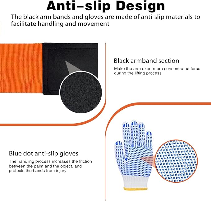 Moving Strap Kits for Lifting with Anti-Slip Sponge Pads, 2-Person Adjustable Lifting and Moving System with Cotton Gloves and Storage Bag,Heavy Duty Carrying for Appliances Furniture, up to 850LBS