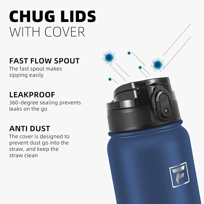 Fanhaw 32 oz Insulated Stainless Steel Water Bottle with Anti-Dust Chug Lid, Leakproof Vacuum Sports Bottle for Kids, Teens & Adults, Back to School Essentials (Navy Blue)