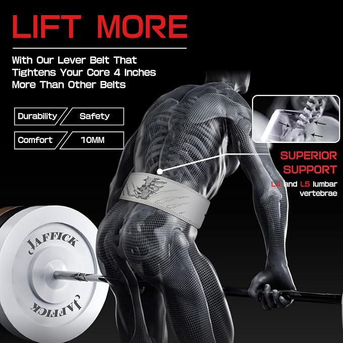 Jaffick Lever Lifting Belt – Power 10mm Extreme Heavy Duty Genuine Leather Lower Back Support for Squats, Bench Press, Deadlifts Bodybuilding Weightlifting Powerlifting for Men & Women