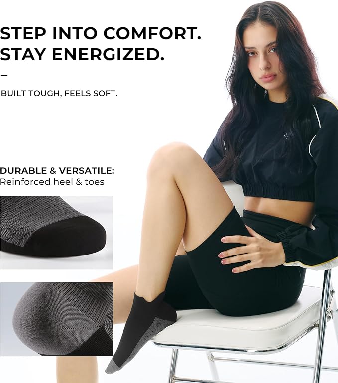 FITRELL Ankle Compression Socks for Women & Men - 5/6 Pairs Cushioned Arch Support Running Socks, Plantar Fasciitis Relief