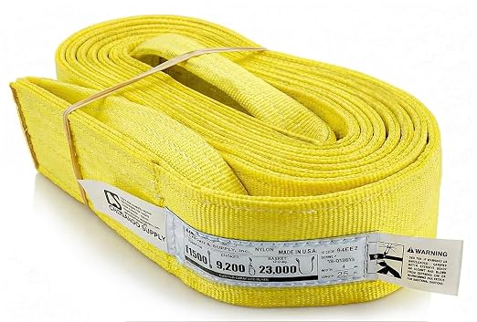 DD Sling 4 Inch x 25 Foot Nylon Lifting Sling – USA Made, 11,500 lb Vertical, 9,200 lb Choker, 23,000 lb Basket – 2-Ply Heavy Duty 900 Webbing, Type 4 Twisted Eye & Eye Rigging Sling