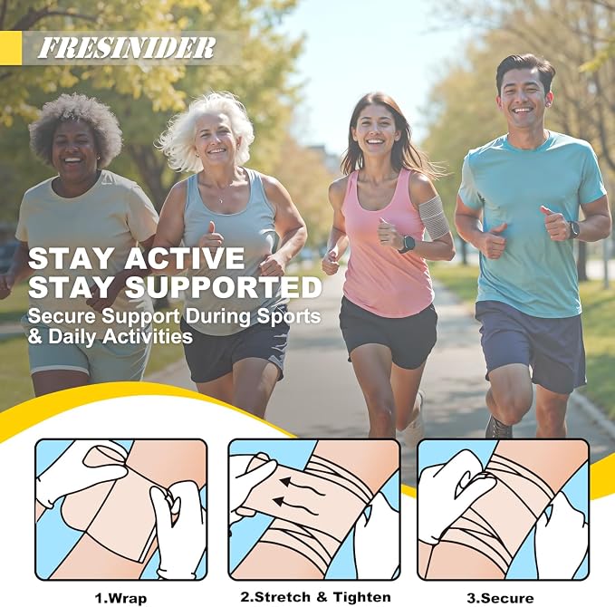 FRESINIDER Premium Elastic Bandage Wrap 4 Inch, 18 Pack, Hook and Loop | All-Purpose 4-Inch Cotton Compression Wrap for Knee, Calf and Elbow; Bulk Box for Clinics, Teams and First-Aid Stations.