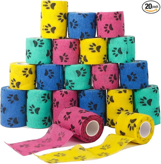20 Rolls Dog Bandages for Wounds, Self Stick Vet Wrap for Dogs Horse, Vet Tape Elastic Self Adhesive Bandage Wrap(2 Inch 3 Inch)