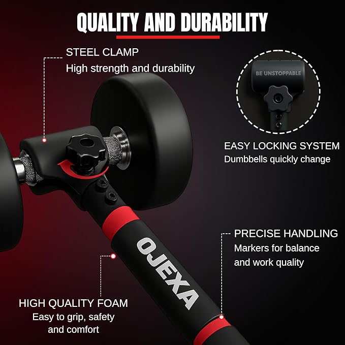 Dumbbells to Barbell Converter Set, Adjustable Weights, 200 lb Capacity, Steel Clamp, Home Gym