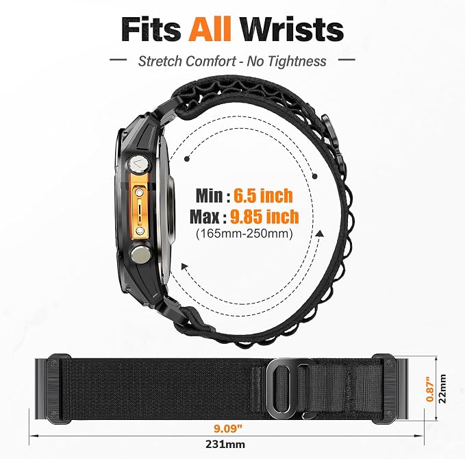 Alpine Loop Nylon Watch Band Compatible with Garmin Fenix 5/6/7/8 47mm, Quickfit 22mm Rugged Watch Bands for Garmin Epix Gen 2/Fenix 8 Pro 47mm/7 Pro/6 Pro/5 Plus/Forerunner 935/S62