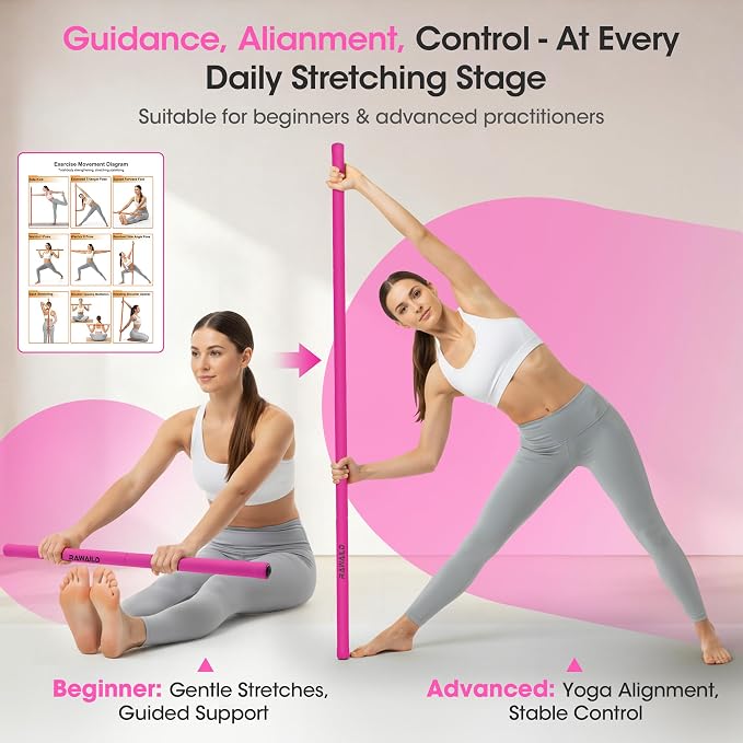 Yoga Stick, Upgraded 5ft Sturdy Steel Mobility Stick, Adjustable Exercise Equipment for Stretching, Flexibility & Balance, Physical Therapy & Posture Correction, Shoulder & Back Relaxation