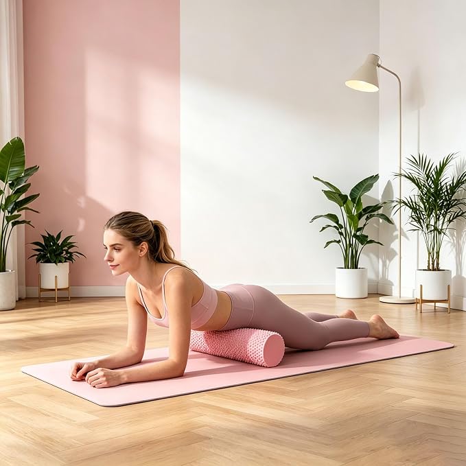 12 Inch EVA Foam Roller for Back, Yoga & Balance Exercises – High-Density Massage Roller for Pain Relief, Fitness Recovery Balance Exercises, High-Density (Pink 2)