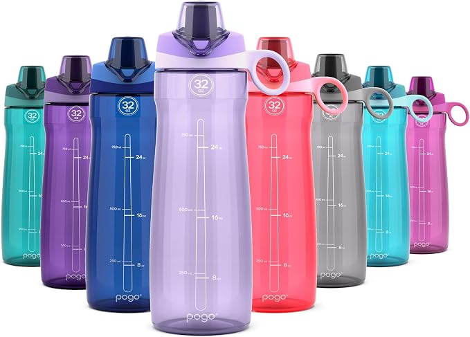 Pogo 32oz Plastic Water Bottle with Chug Lid and Carry Loop, Lilac | Leakproof water bottle with chug lid and carry handle. BPA-free, great for travel, school, outdoors, and gym.