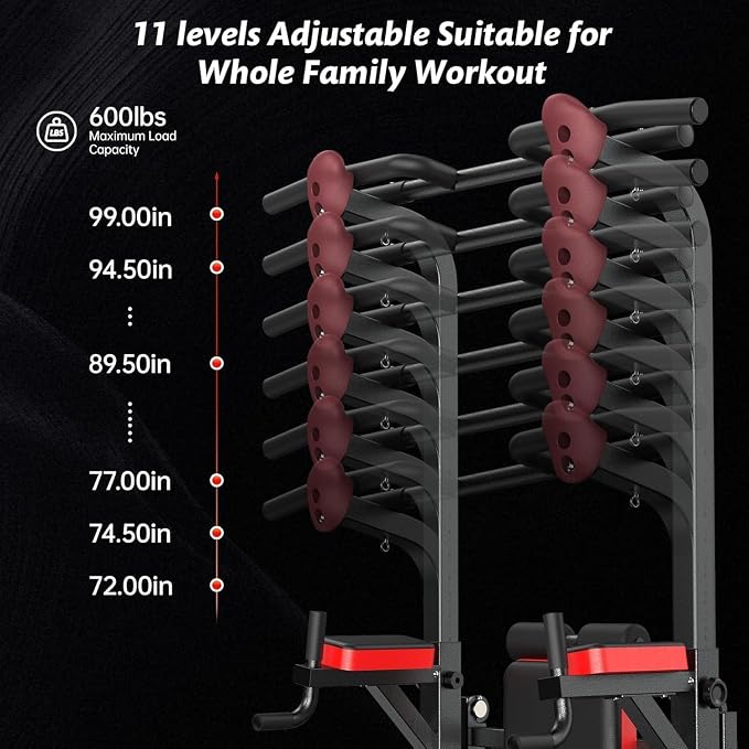 Pull Up Bar Power Tower Dip Station, 450LB Adjustable Home Gym Equipment | 11-height adjustment supports pull ups, dips, knee raises, push ups and versatile full-body strength training