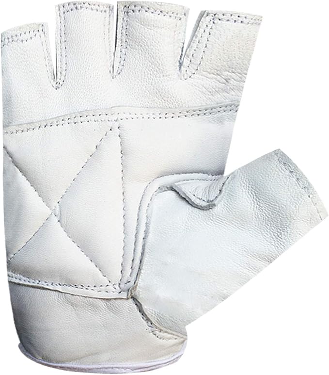 Fingerless Net Gloves Cycle Biker Gym Cycling Driving Body Building Weight Lifting 404 White Leather White Mesh (White, Medium)