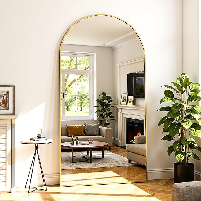 Full Length Mirror 78" L x 38" Full Body Standing Mirror for Bedroom, Living Room, Gym, Dorm - Shatter-Resistant & Easy Assembly, Arched Style Gold
