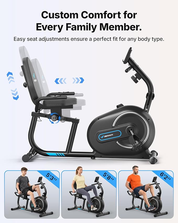 MERACH Recumbent Exercise Bikes for Home with Smart Bluetooth Equipment App | LCD, Heart Rate Handle Stationary Bikes for Home, Magnetic Recumbent Exercise Bike for Seniors Gym S08/S23