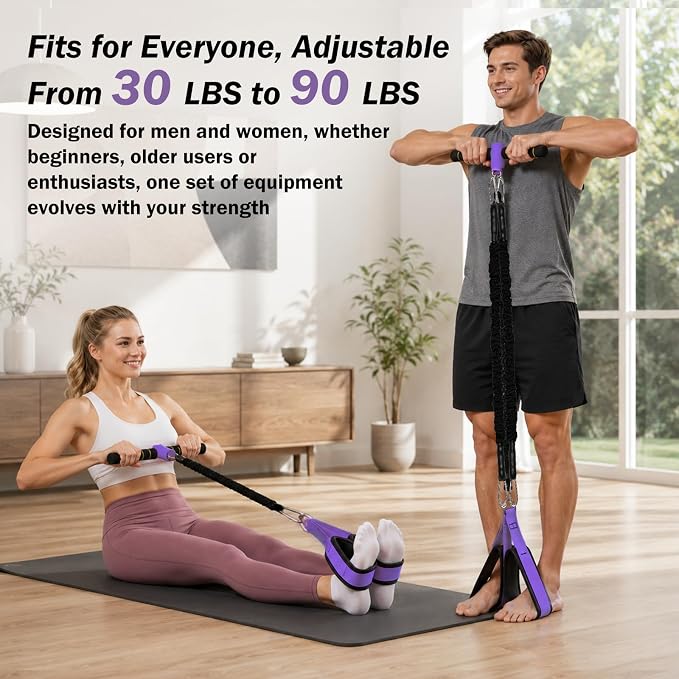 Resistance Bands with Handles, 6-Tube Elastic Pedal Resistance Band for Working Out, Durable Natural Rubber Exercise Bands, Multifunction Exercise Equipment for Abdomen, Waist, Arm, Leg Stretching