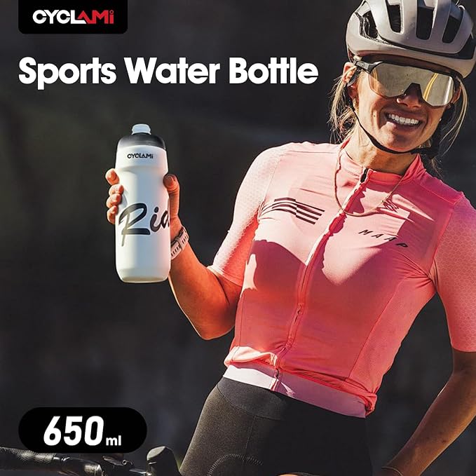 Bike Water Bottle 22oz/650ml Cycling Squeeze Water Bottle BPA Free Leakproof Easy-Squeeze Sports Bottles for Bicycle Gym Camping Hiking Domestique White