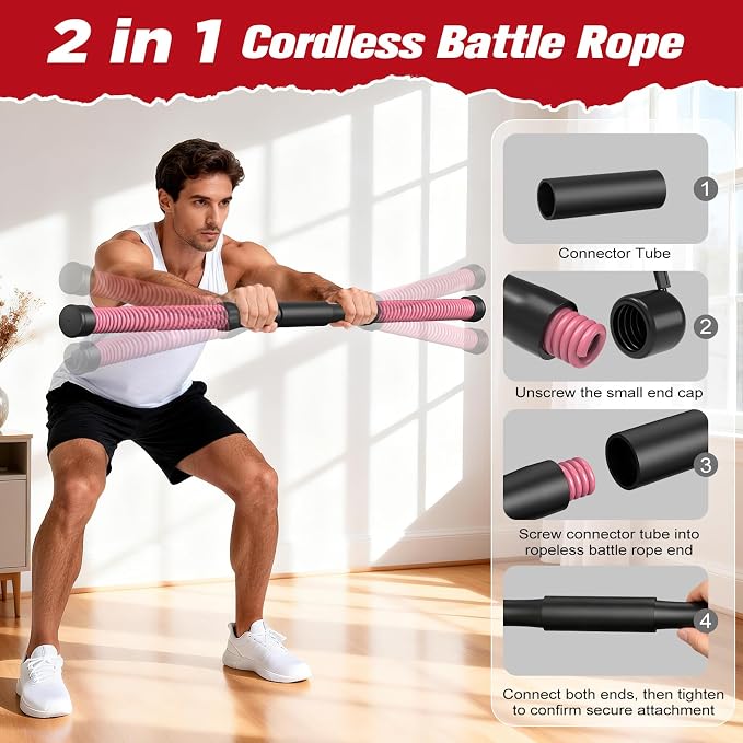 Relife Ropeless Battle Ropes，Weighted Cordless Battle Ropes for Home Gym | Portable Home Gym Equipment for HIIT, Strength Building, Low-Impact Cardio for Men & Women