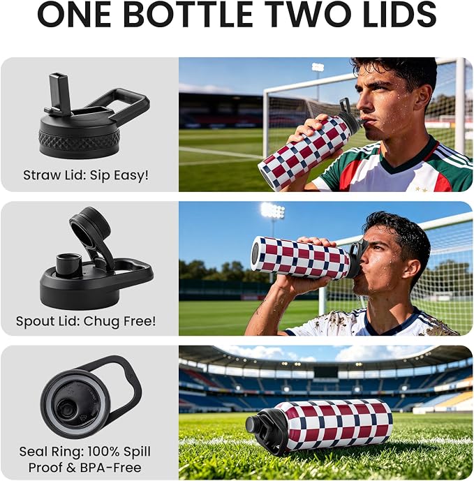 RAYMYLO Insulated Water Bottle 40 oz, Triple Wall Vacuum Stainless Steel | (Cold for 36Hrs, Hot for 18Hrs), Leak Proof & Non-BPA, Modern Water Flask Jug with Paracord Handle & Straw Spout Lids